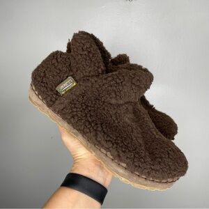 L.L. Bean Brown Cozy Slipper Booties Pile Fleece Womens 8